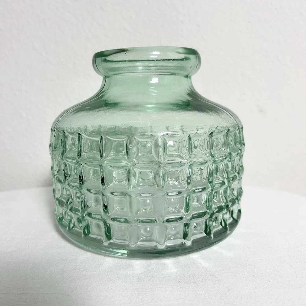 VTG Seafoam Sage Green‎ Translucent Textured Geometric Pattern Glass Decor Vase